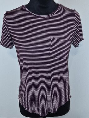 American Eagle Outfitters Maroon and White Striped Pocket Tee